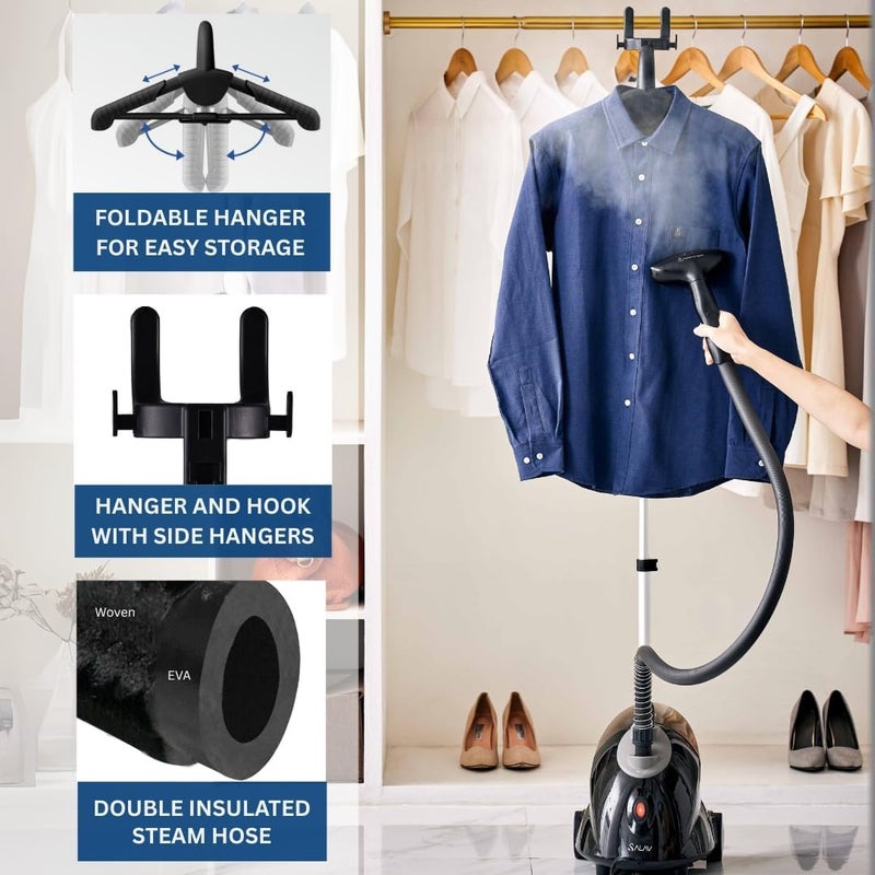 SALAV GS18-DJ Standing Garment Steamer with Smart Auto-Off, Wheels for Easy Movement, 1.8L Water Tank for 1hr Continuous Steaming, Adjustable Pole for Storage, with Descaler Packet, 1500 watts - Image 5